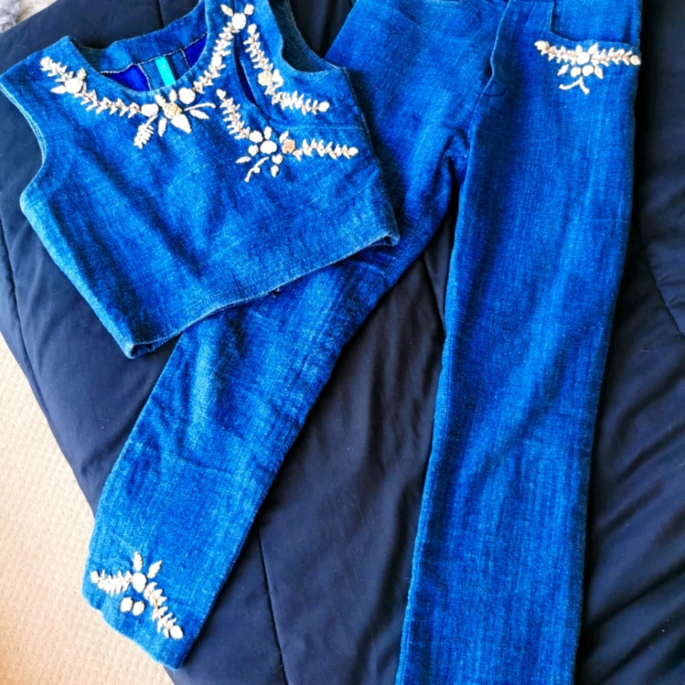 Indigo top & high waisted pants